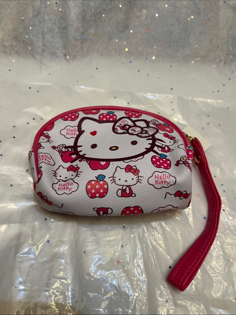 3/$18.00 Hello Kitty Pink & White Strawberry Print Wristlet